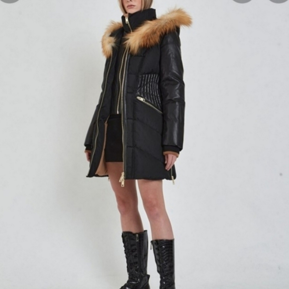 NICOLE BENISTI FUR PUFFER JACKET WITH LEATHER ACCENTS